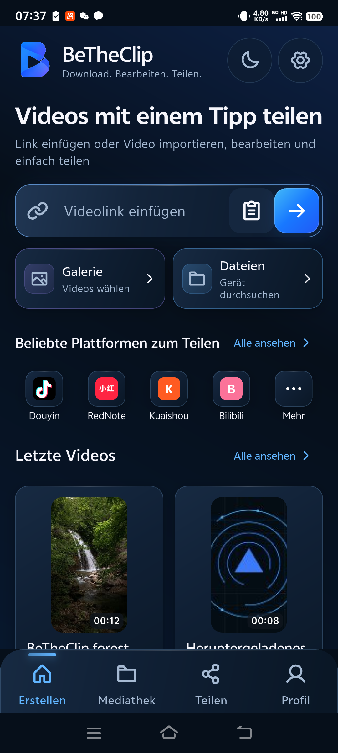 Einen Link oder ein lokales Video importieren