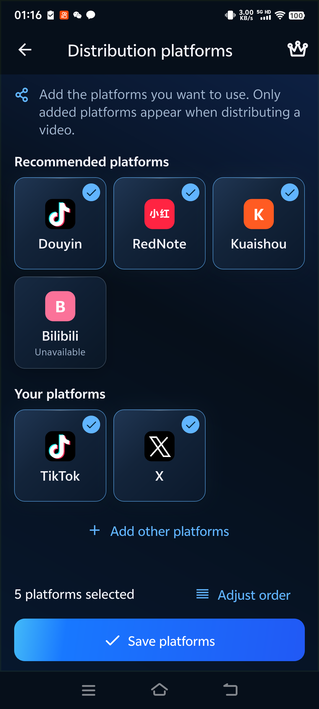 Configure sharing destinations
