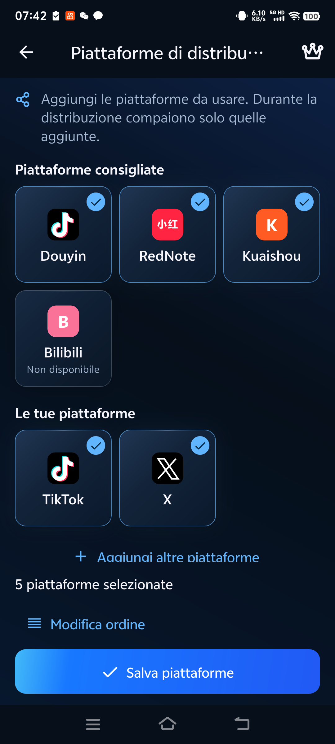 Configura le destinazioni di condivisione