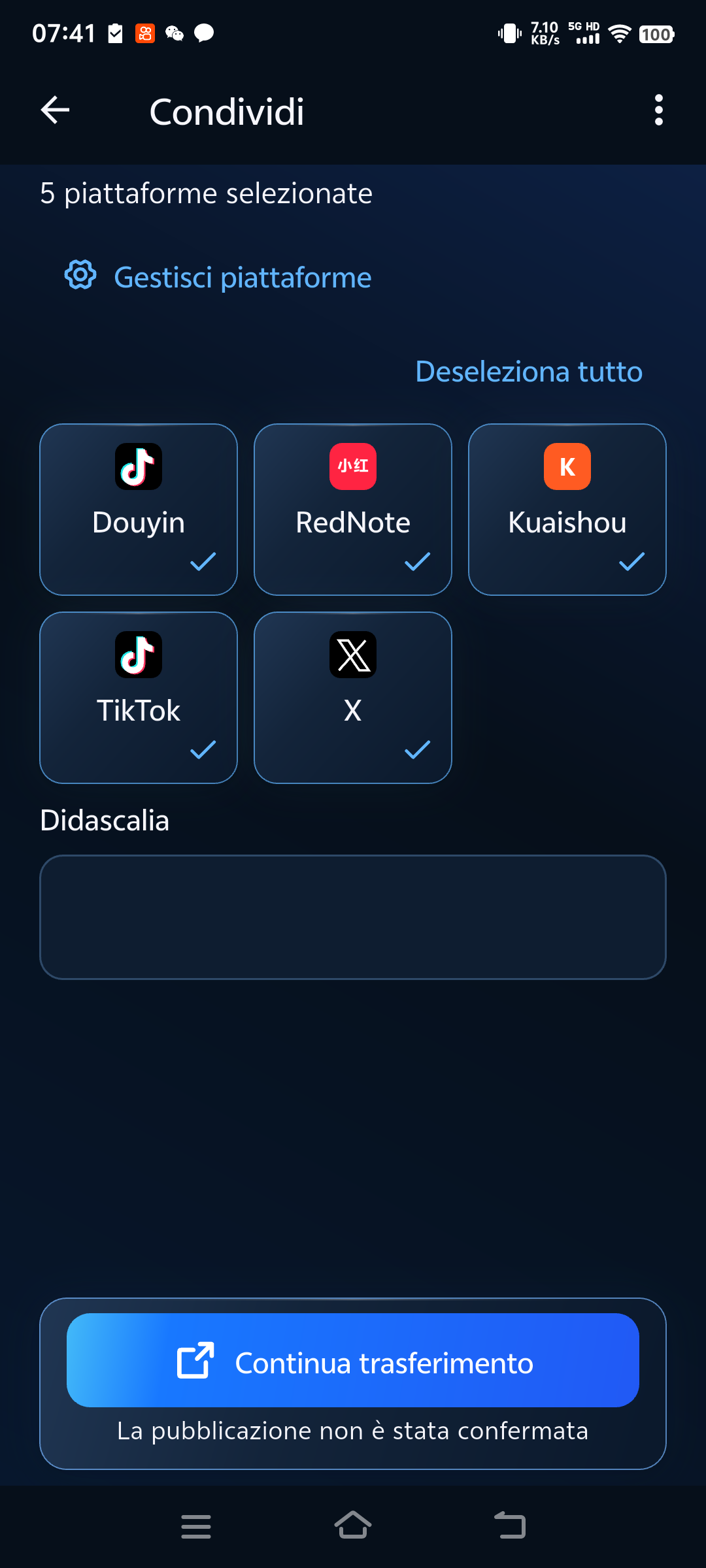 Scegli una destinazione di condivisione