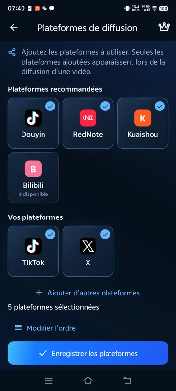 Interface Android réelle de BeTheClip